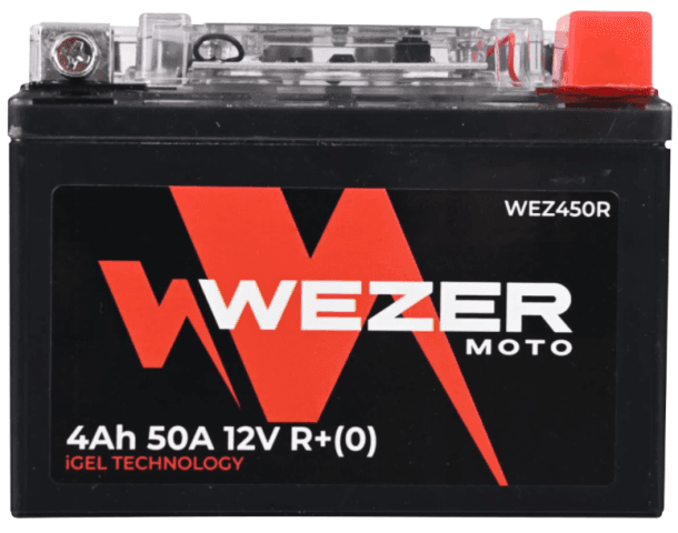 аккумуляторная батарея! 4Ah 50A (moto iGEL) +справа 113/70/85 WEZER арт. WEZ450R