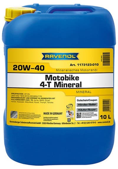 Моторное масло RAVENOL Motobike 4-T Mineral SAE 20W-40 (10л)