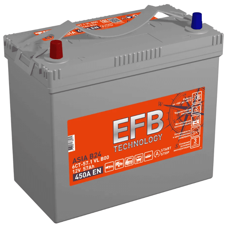 Аккумулятор TITAN ASIA EFB 12V 57Ah 450A (L+) B00 236х128х223 14.7кг TITAN арт. 4607008888171