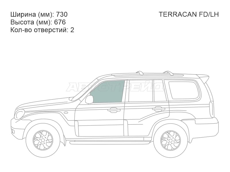Стекло боковое опускное (Спереди / Слева / Цвет зеленый) Hyundai Terracan 01-07