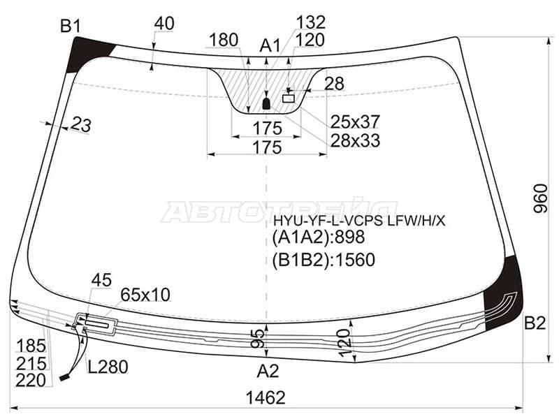 Стекло лобовое (Обогрев щеток / Датчик дождя) Hyundai Sonata 09-14