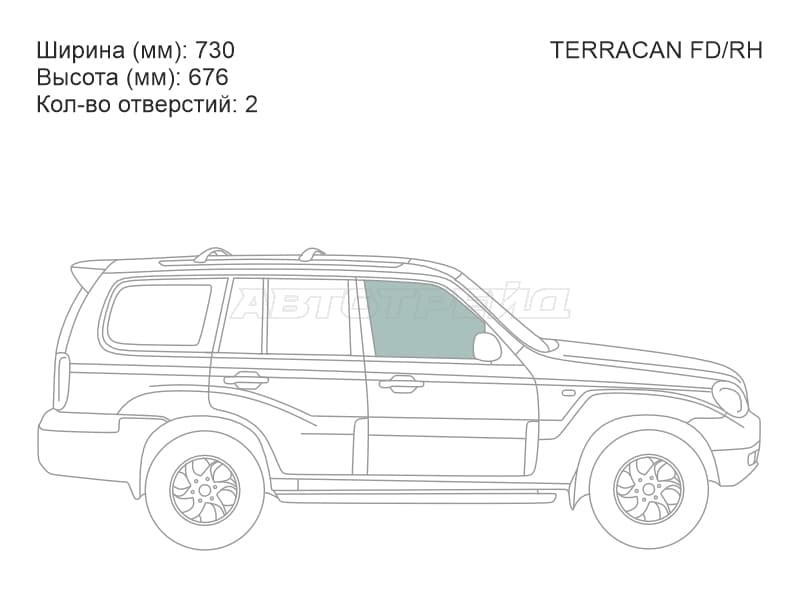 Стекло боковое опускное (Спереди / Справа / Цвет зеленый) Hyundai Terracan 01-07