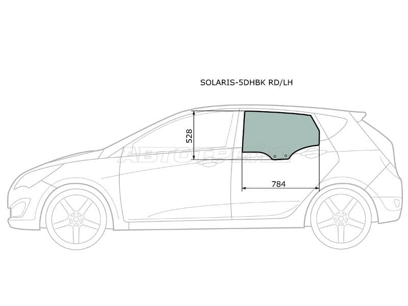 Стекло боковое опускное (Сзади / Слева / Цвет зеленый) Hyundai Solaris 10-17  / Accent 11-17