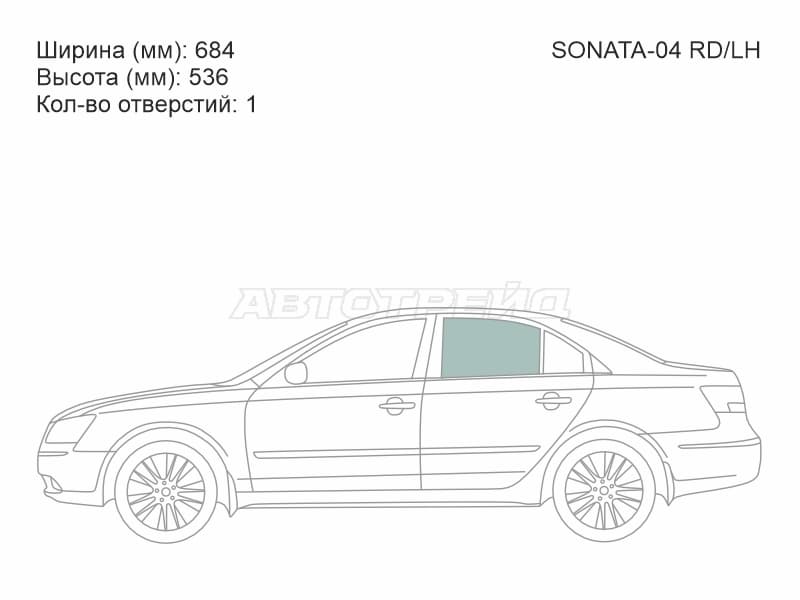 Стекло боковое опускное (Сзади / Слева / Цвет зеленый) Hyundai Sonata 04-10