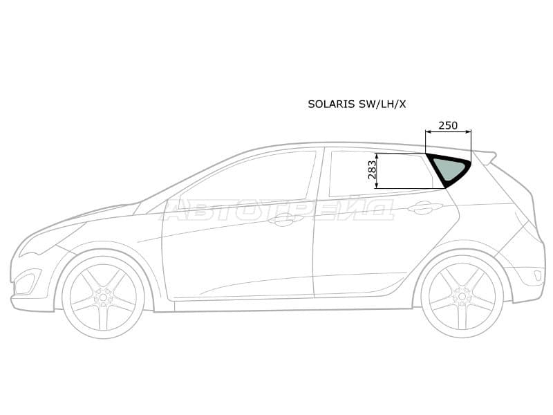 Стекло кузова боковое (не опускное) (Слева / Цвет зеленый) Hyundai Solaris 10-17  / Accent 11-17