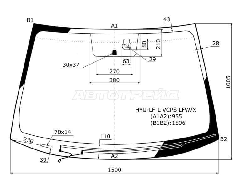 Стекло лобовое (Обогрев щеток / Датчик дождя) Hyundai Sonata 14-19