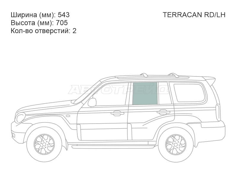 Стекло боковое опускное (Сзади / Слева / Цвет зеленый) Hyundai Terracan 01-07
