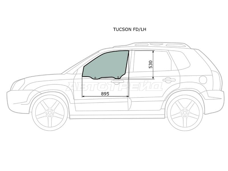 Стекло боковое опускное (Спереди / Слева / Цвет зеленый) Hyundai Tucson 04-09
