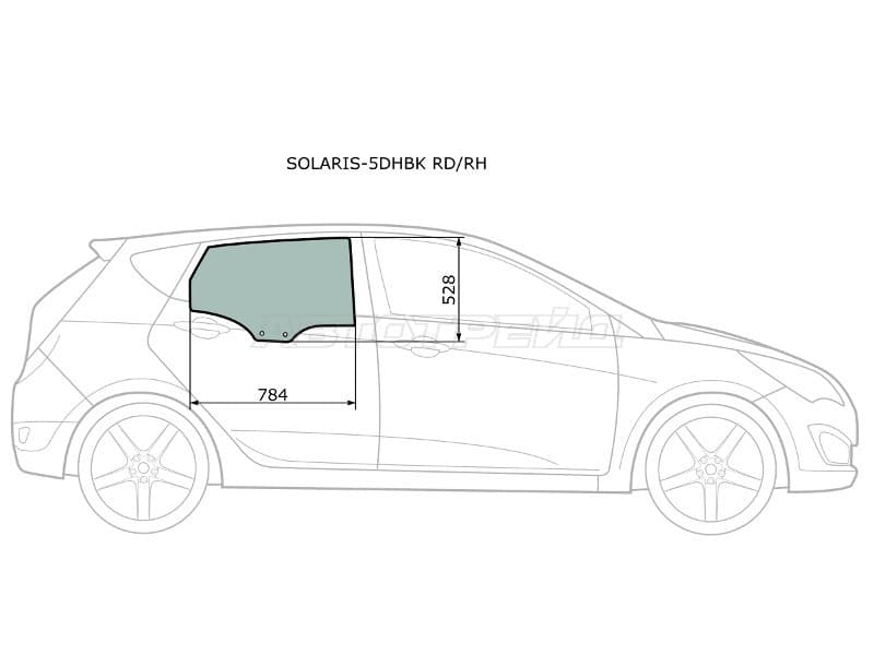 Стекло боковое опускное (Сзади / Справа / Цвет зеленый) Hyundai Solaris 10-17  / Accent 11-17