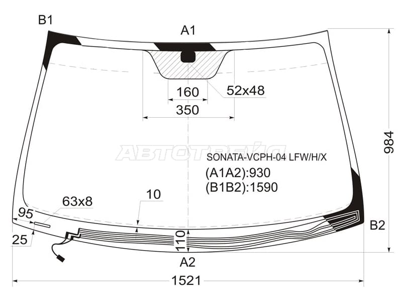 Стекло лобовое (Обогрев щеток) Hyundai Sonata 04-10