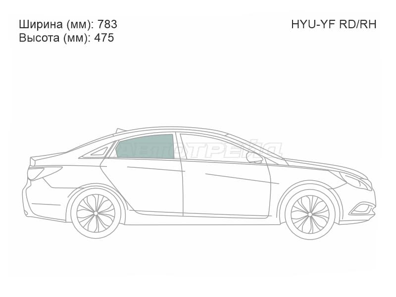 Стекло боковое опускное (Сзади / Справа / Цвет зеленый) Hyundai Sonata 09-14
