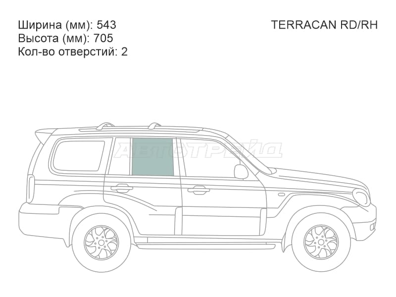 Стекло боковое опускное (Сзади / Справа / Цвет зеленый) Hyundai Terracan 01-07