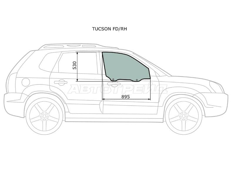 Стекло боковое опускное (Спереди / Справа / Цвет зеленый) Hyundai Tucson 04-09